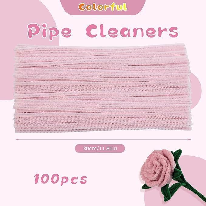 Pixora Pipe Cleaners for DIY Crafts, Festival Decorations, Bouquet Making, Flower Arrangements, Arts and Crafts Supplies Light Pink 100pc