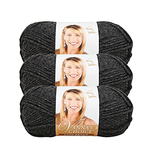 Image of Lion Brand Yarn, Vanna's Choice Crochet Yarn, Dark Grey Heather, 3 Pack | Everyday Basic Worsted Weight Acrylic Knit & Crochet Fiber for Blankets, Bags, Sweaters, Hats, Scarves