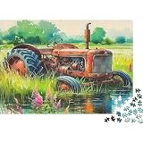 Tracteur Agricole Vintage Puzzle 1000 Pièces Puzzle pour Adultes Paysage Rural Papier Relaxation Jeu en Famille Décoration Cadeau 38x26cm/1000pcs