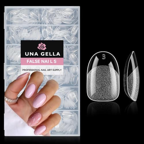 UNA GELLA Oval Round Nail Tips Half Matte 504pcs Short Oval Round Gel Nail Tips Easily Nail Extension for Fake Acrylic Press On Nails, 12 Sizes Short Gelly Tips