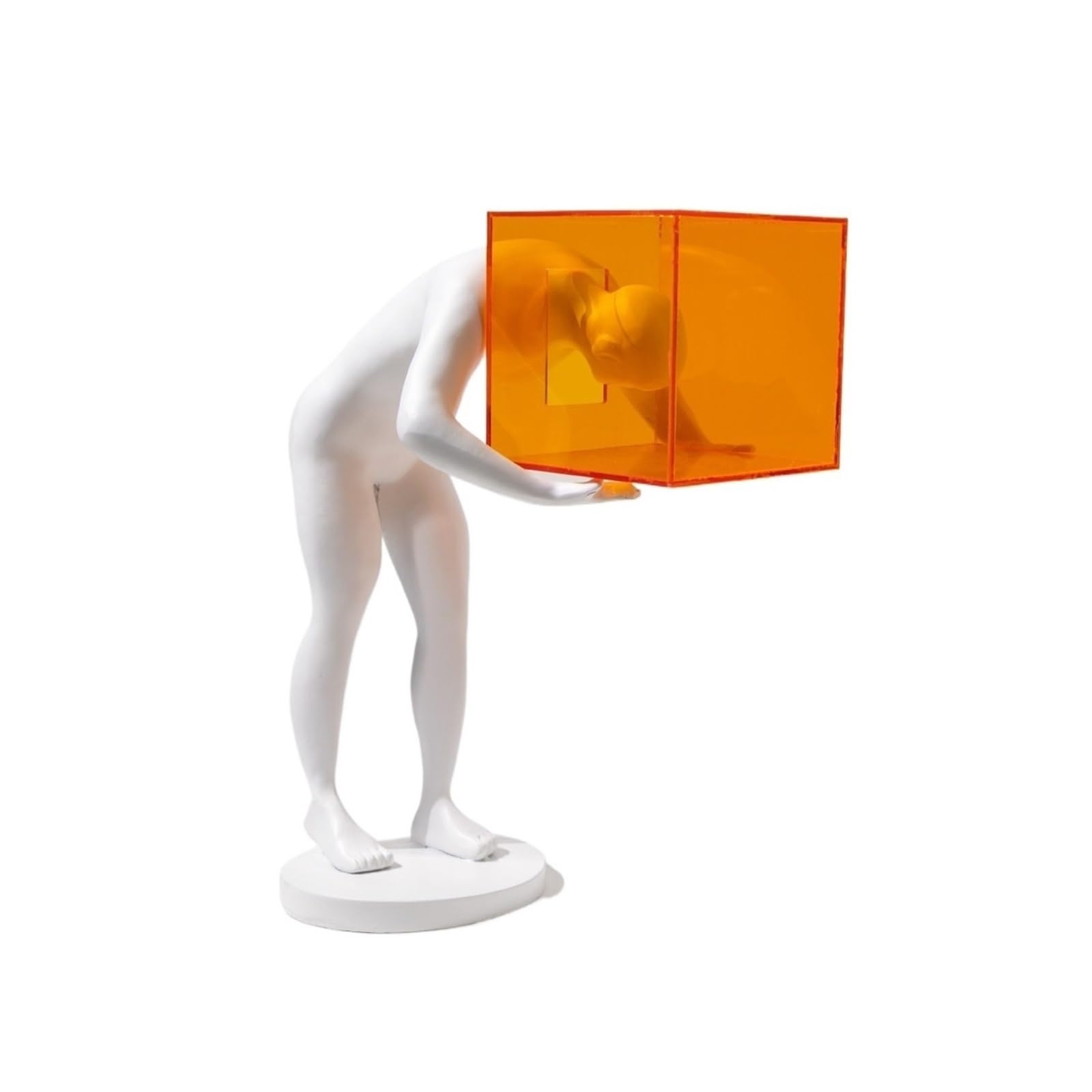 AILIUXIAOYAN Home Hecor Abstract Figure with Orange Cube Sculpture Modern Art Decor Statue Resin Ornament