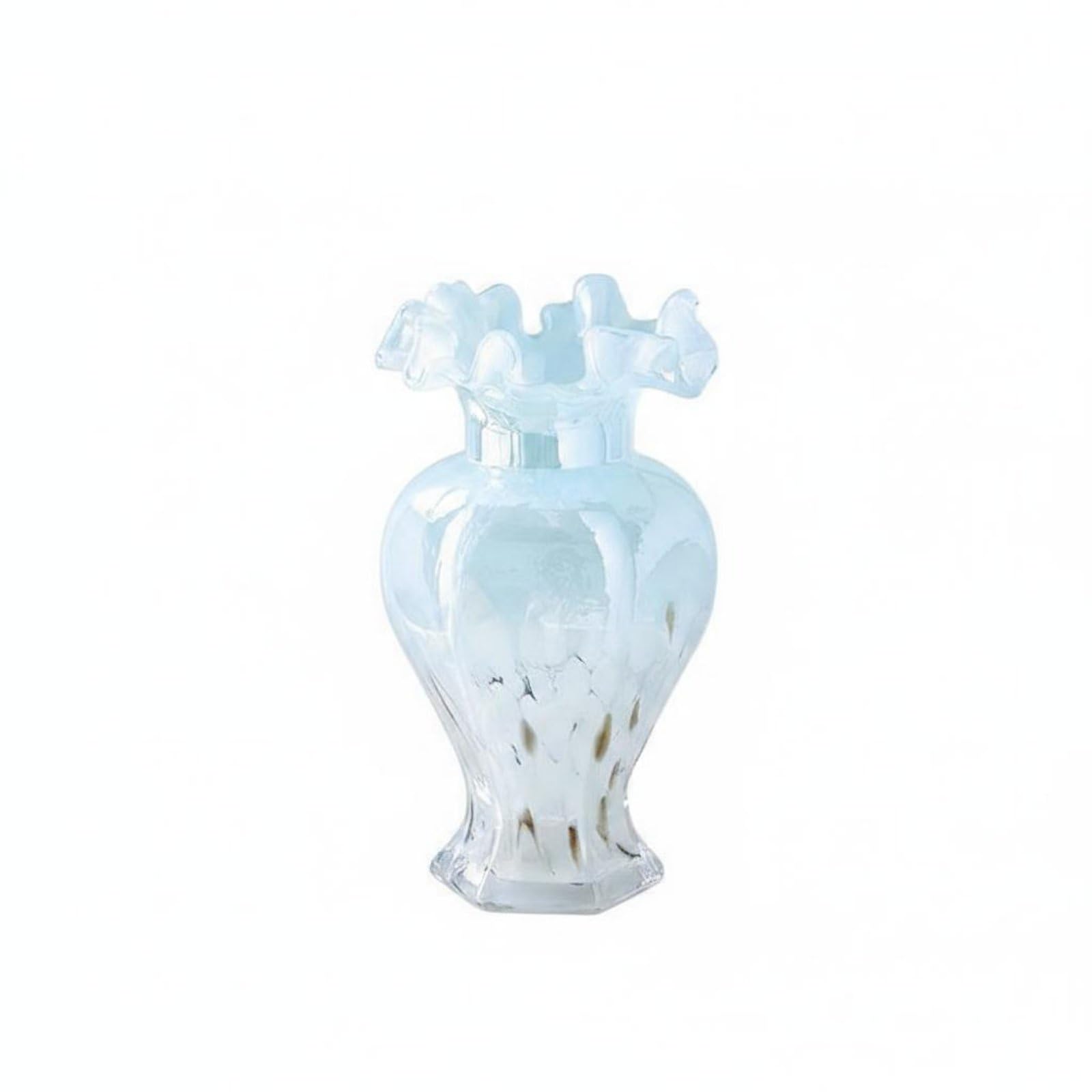 Jarrón Decorativo de Florero de Vidrio Ondulado Soplado con Acabado Pulido y Base Estilizada Diseño Único Artesanal Adecuado para Salón Comedor Oficina Regalo, Azul Empolvado