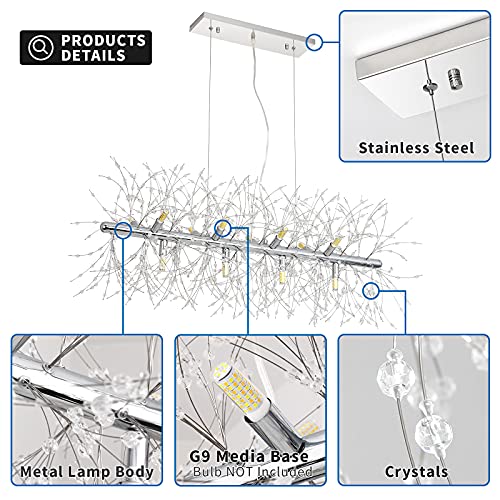 Modern Chandeliers Firework, 12-Light Led Crystal Pendant Lighting, Crystal Dandelion Chandelier Stainless Steel Hanging Light Fixture For Kitchen Island Dinner Room Restaurant Bedroom L35.4"(Chrome) #TOP3