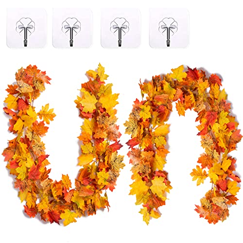 AIOR 2 Pcs Artificielle Guirlande de Feuilles d'érable, 180cm Automne Guirlande Vigne Fausse Plant pour Intérieur ou Extérieur, Mariage, Fête, Cheminée, Jardin, Décoration de Noël (O)