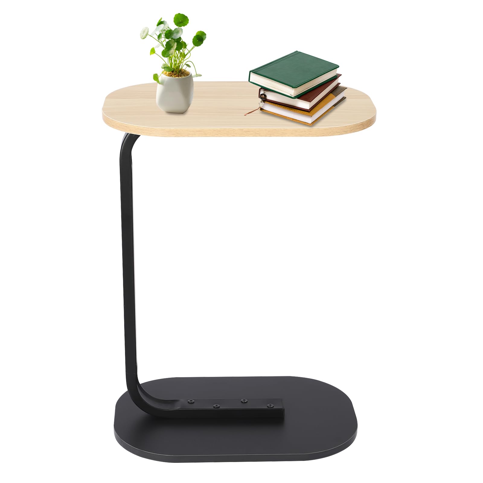 Stolik pomocniczy w kształcie litery C, mały stolik kawowy, stolik kawowy, do salonu, sypialni, rozmiar górnej płyty 45 x 30 cm (kolor dziennika + czarny, wysokość bez regulacji)