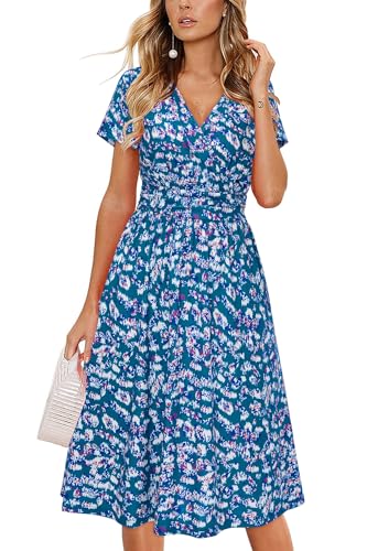 Image of Newshows Women's Pockets Wrap V Neck Floral Summer Vacation Casual Sundress | Wrinkle Free, Stretchy, Summer Beach Floral Sundress 2026, Casual Dress for Vacation, Guaduation, Side Pockets, A-line