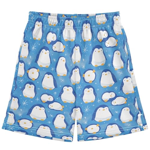 Boys Athletic Shorts with Pockets Cute Blue Penguin Running