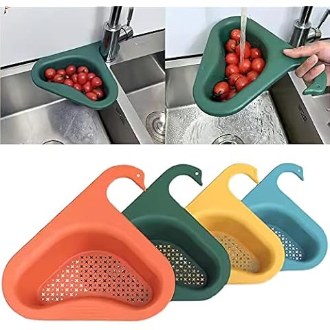 KAISAN 4 Pack Swan Drain Basket Kitchen Food Drainer Sink Household Triangular Corner Strainer Sink Filter Multi-Functional Hanging Filtering Draining Rack, Kitchen Triangle Sink Basket Filter Cover
