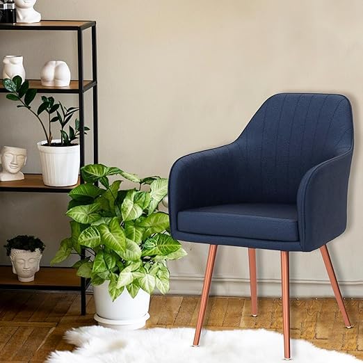 Image of Nexon Chair Set of 2 Velvet Dining Chairs, Cushion Seat Chair for Living Room Bedroom Restaurant, Modern Contemporary Upholstered with Polished Rosegold Metal Legs (Navy)