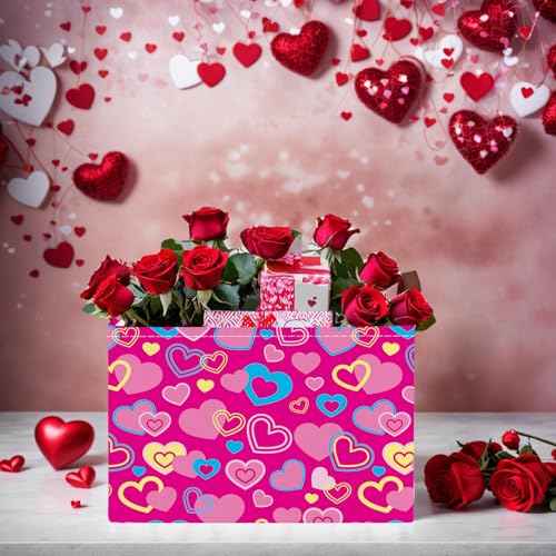 Image of Cute Large Valentine's Day Gift Basket Empty Heart Decor Storage Bin for Kid Baby Room Decor (Red, Yellow, Blue)