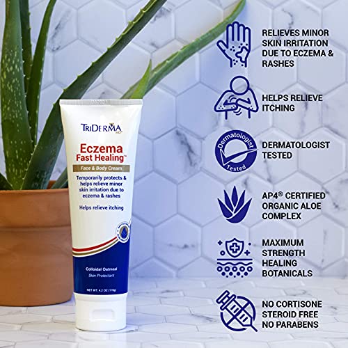 Image of TriDerma Fast Healing Eczema Cream for Adults, FSA Eligible, Colloidal Oats, AP4 Aloe Vera Gel, Vitamins, Eczema Relief Cream for Face & Body Itchy Skin & Rashes, No Cortisone or Fragrance - 4.2oz