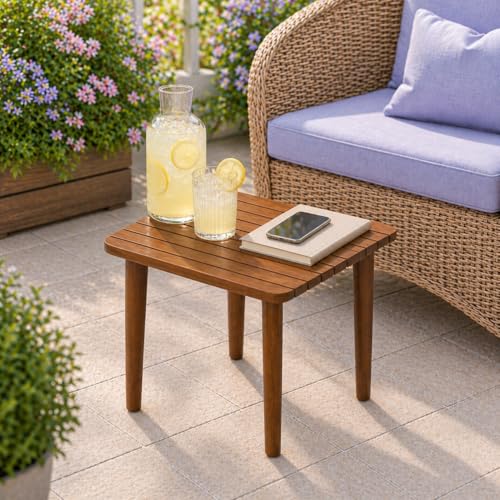 Touchstone Teak Calena Teak Outdoor Side Table Reclaimed Solid Wood Square Design Water-Based Finish Durable & Moisture-Resistant Easy Assembly Compact for Patios Decks Poolside