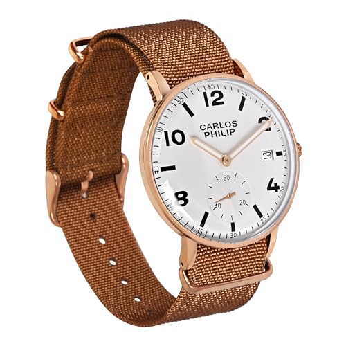 Image of Carlos Philip Men's Minimalist Analog Watch - Classic Dial with Date Display, Nylon Strap, Quartz Movement, Casual Everyday Style Watch for Men