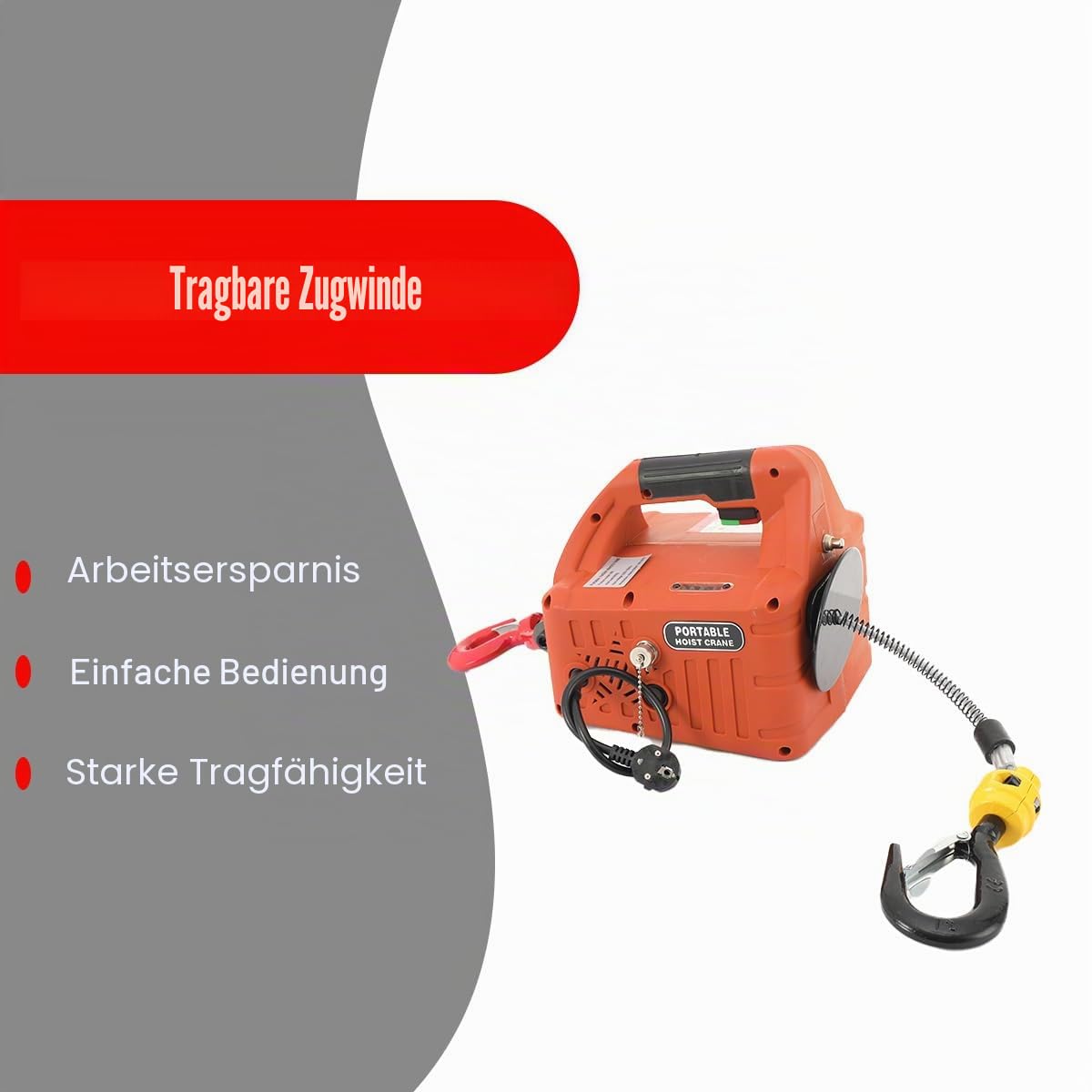 Elektrische Seilwinde Seilzug Seilhebezug Elektro Hebezug Seilzug Winde mit Fernbedienung 220V 1500W Motorwinde Max. Tragkraft 500kg/ 1102.31 lb, 7.6m Stahldrahtseil Schlinge, LED-Anzeige