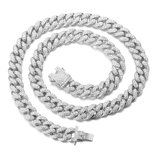Halukakah Gold Chains for Boys - TYCOON JUNIOR - Kids 14MM Diamond Cuban Link Chain Platinum White Gold Plated Necklace 16 Prong Set Lab Diamonds Fits Ages 8-16 Y/O. Comes with Giftbox