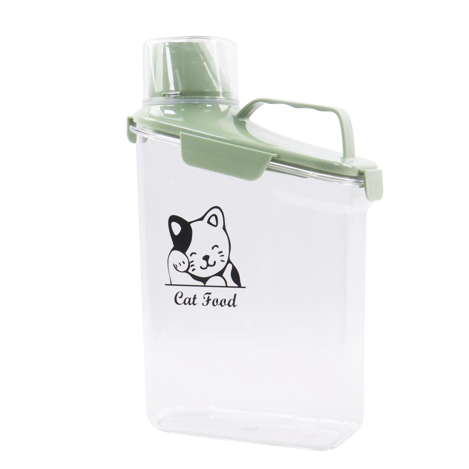 Boîte de rangement nourriture chat 2,8 l, récipient transparent pour croquettes chat chien avec gobelet doseur, bec verseur étroit et poignée portable, boîte à croquettes pour maison et voyage, Vert
