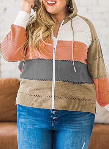 Eytino Women Plus Size Colorblock Hooded Sweatshirt Long Sleeve Zip Up Hoodies Jackets,4X Multicolor #TOP1