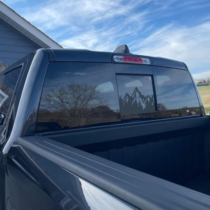 Image of Xinghe for Chevy Silverado GMC Sierra, Rear Middle Window American Flag Decals Stickers (Matte Black Only Mountain, for 2004-2018 Sierra Silverado)