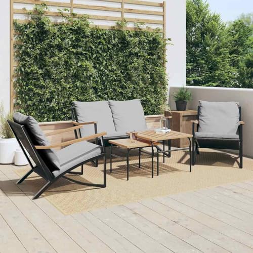 KCCKOM Garden Furniture Set 5 Piece Balcony Furniture Set with Cushions Black Steel