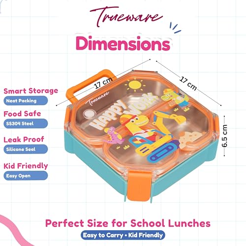 Image of Trueware Astro 304 Stainless Steel PU Insulated Lunch Box with Three Compartment BPA Free, Food Grade Ideal for School, Picnic, Office & Outdoor - 640ml