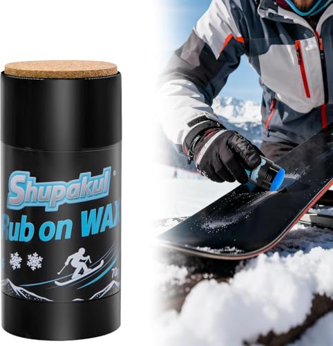 Shupakul 70g Rub on Snowboard Wax, Portable Quick Ski Wax with Cork Applicator, Universal Ski Snowboard Waxing Accessories for Outdoor Snowboard Base Protection