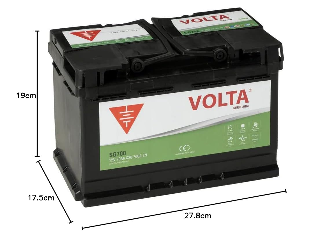 Bateria de Coche AGM 70Ah 760A Start-Stop Avanzado AGM - Borne +Dcha - Medidas Largo 278 x Ancho 175 x Alto 190 mm con 2 años de Garantía - Fabricación Europea.