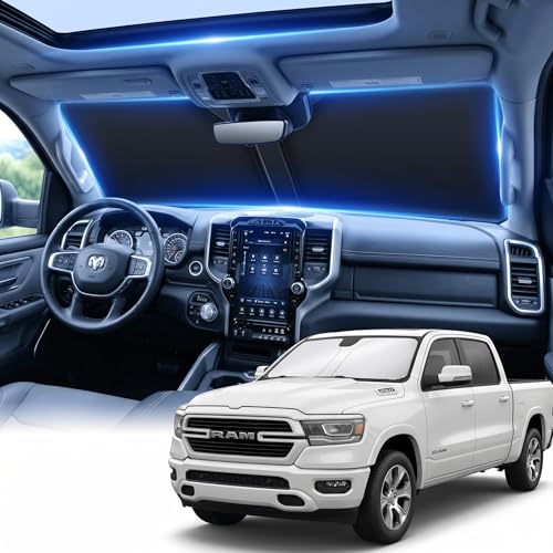 for Dodge RAM 1500 Windshield Sun Shade 2019-2026 Front Window UV Blocker Custom Fit for Regular...