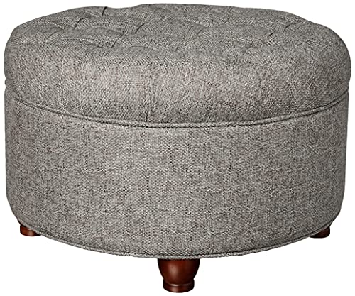 Homepop Home Decor | Button Tufted Woven Round Storage Ottoman | Ottoman with Storage for Living Room & Bedroom (Dark Gray)