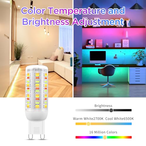 I-SHUNFA Wi-Fi RGBCW Smart G9 LED Bulbs,Compatible with Alexa/Google Home,Multicolour Dimmable,2700K-6500K,AC 230V 4W,400LM Brightness Adjustable 1%-100%,with Musical Rhythm LED Light Bulb,3 Pack - Image 6