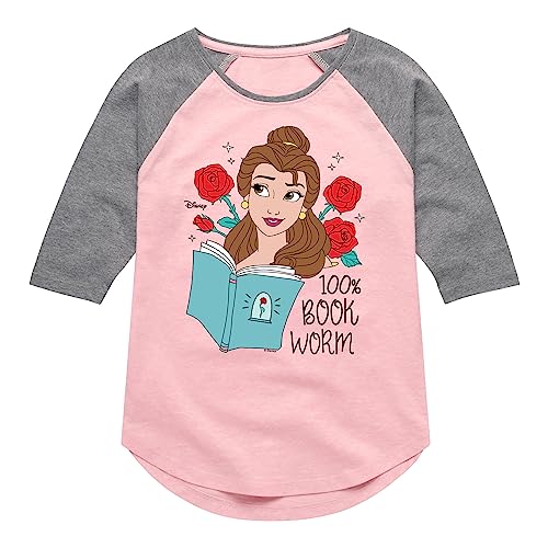 Disney Beauty & The Beast - 100% Book Worm - Toddler & Youth Girls Raglan Graphic T-Shirt