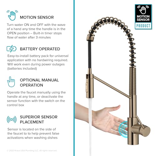 Image of KRAUS Oletto Touchless Sensor Commercial Pull-Down Single Handle Kitchen Faucet with QuickDock Top Mount Assembly in Spot Free Antique Champagne Bronze, KSF-2631SFACB