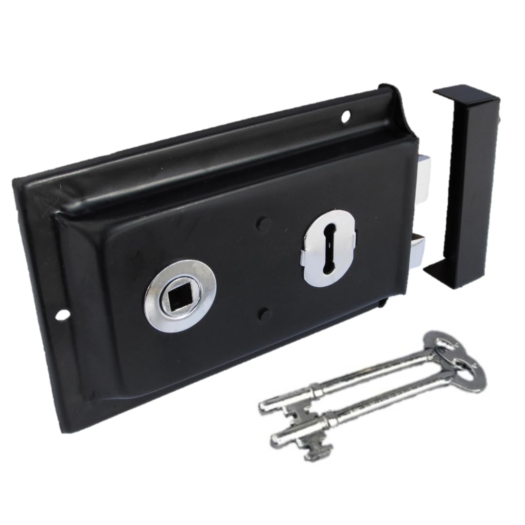 DISCOUNT HARDWARE UK Black Rim Lock Old Victorian Vintage Style Chrome Security Locks 6" x 4"