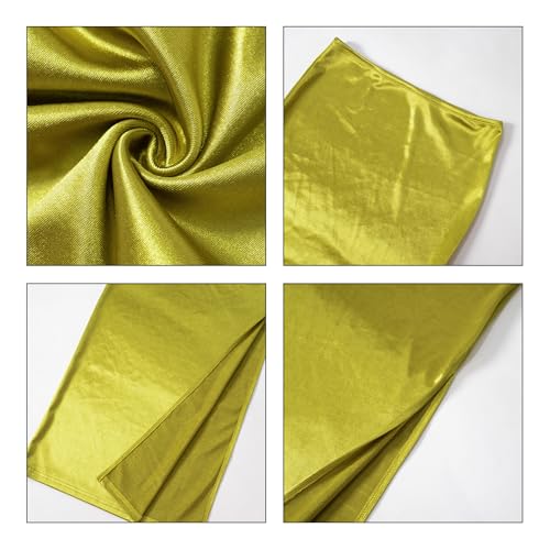 Women’s Satin Skirt Metallic Bodycon High Waisted Split Elegant Club Maxi Skirt4