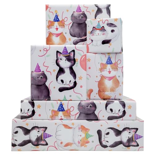 Dtiafu Cat Birthday Wrapping Paper - Happy Birthday - Funny Wrap For Girls Boys Women Baby Shower Holiday - 20 X 28Inch Per Sheets (6 Sheet)