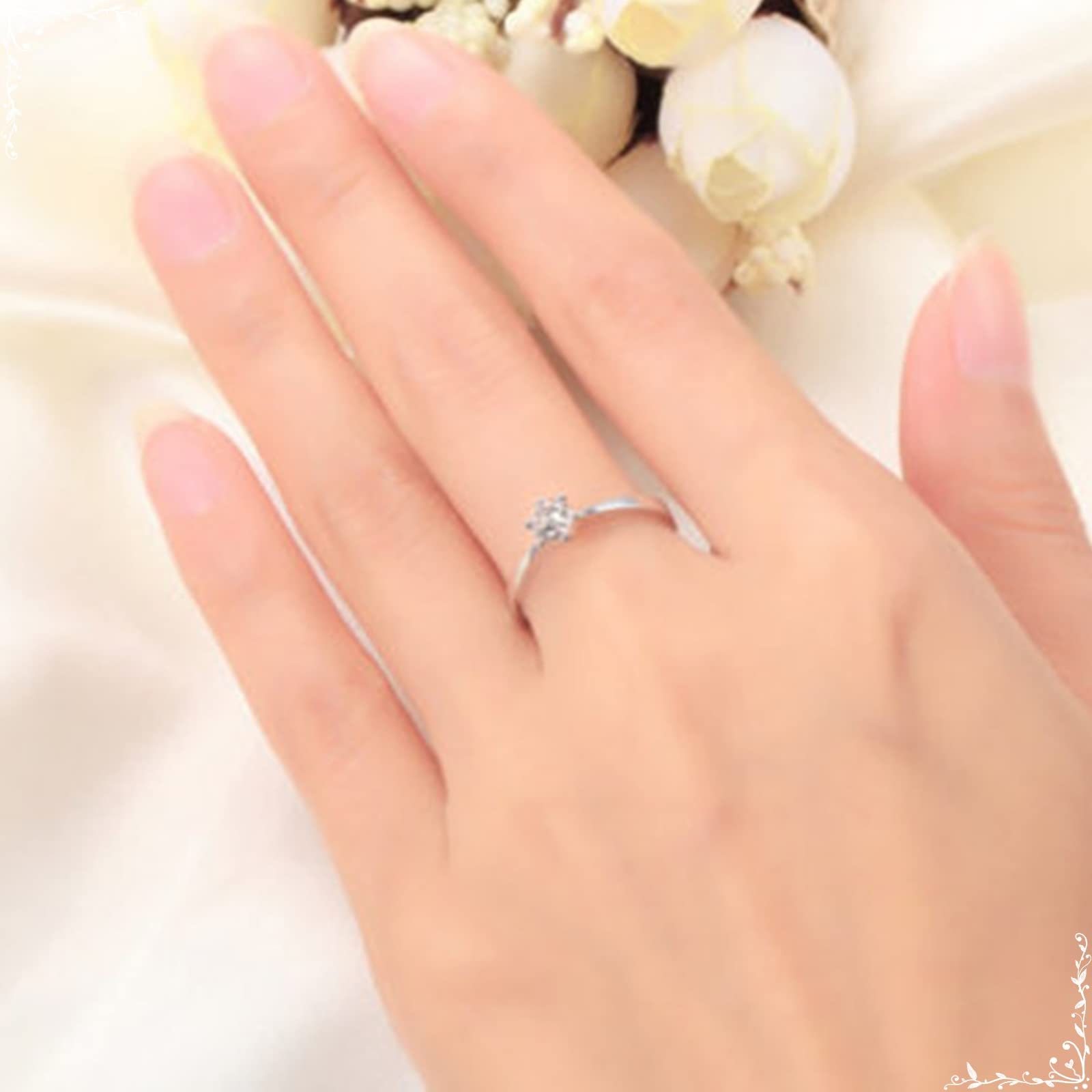 Oro Blanco 18K Anillos Compromiso, 0.3 Quilates Diamante Anillo Pareja Mujers Plata, Solitario Promiso Anillo Joyas Clásicas Talla 6,75-25