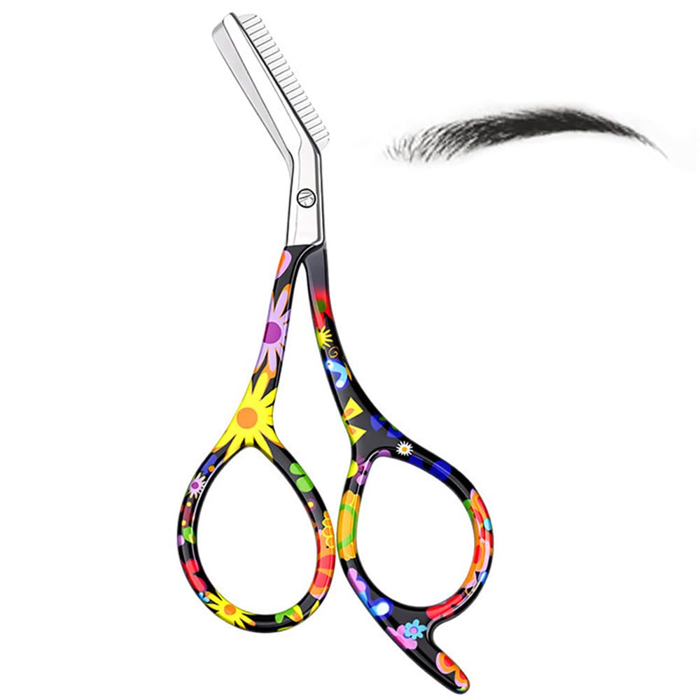 Leijibon Women's Multicolour Eyebrow Scissors With Comb Stainless Steel Eyebrow Trimmer Precision Eye Brow Comb Scissor Non-Slip Brow Shaper Grooming Trimming Tools For And Men