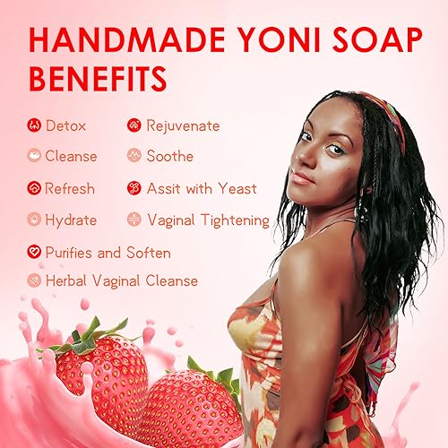 Image of Yoni Soap Bars & Natural Yoni Oil Set, Natural Yoni Wash for Women Feminine Wash Deodorants pH Balance, Eliminates Odor, Strawberry Feminine Oil 30ml /1 oz, 2pcs 3.53 oz Bath Soap