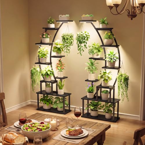 Image of 2 Pack Plant Stand Indoor with Grow Lights, 9 Tier Large Tall Plant Shelf
