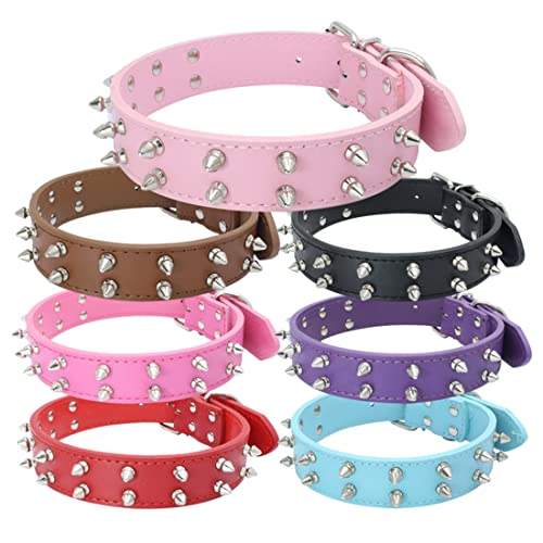 FUNAT Doppelreihiges Haustier Halsband mit Nieten, Niethalsband für mittlere und große Hunde, PU-Hundehalsband Hundekette