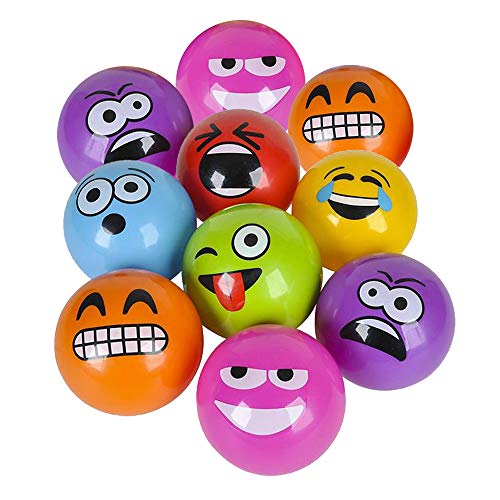 Kicko Vinyl Emoticon Ball - Set of 10 5 Inch Emoji Play Balls with Emoticon Design for Kids Stress Relief, therapy Toy, Awesome Party Favor, Goody Bag Filler