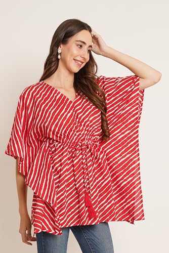 Image of COTLAND Fashions Jaipuri Cotton Kimono Sleeves Printed Longline Kaftan Top for Women