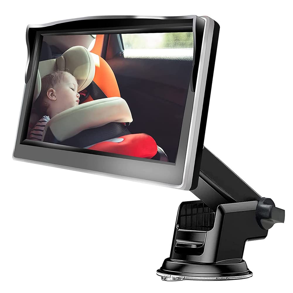 MASO Cámara de coche para bebé con correa, 1920 x 1080P HD, espejo de coche con gran angular de 150°, monitor de vehículo de bebé con monitor de 5 pulgadas (10,5 x 7 cm)