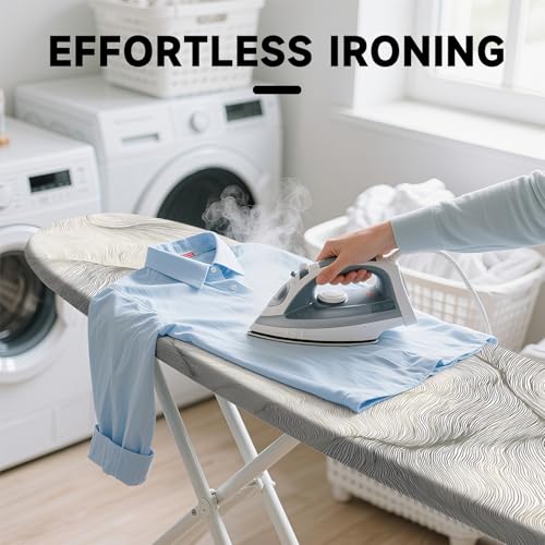 Image of Quick Install Ironing Board Cover 15 inch x 54 inch Ironing Board Cover with Nose Strap Pocket and Elastic Sides Anti-Slip and Heat-Resistant Stylish Home Ironing Board