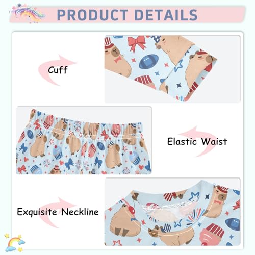Funny Capybara Colorful Stars Cute Pajama Sets Long Sleeve Top and Pants, Snug Fit Sleepwear for Night Wears4