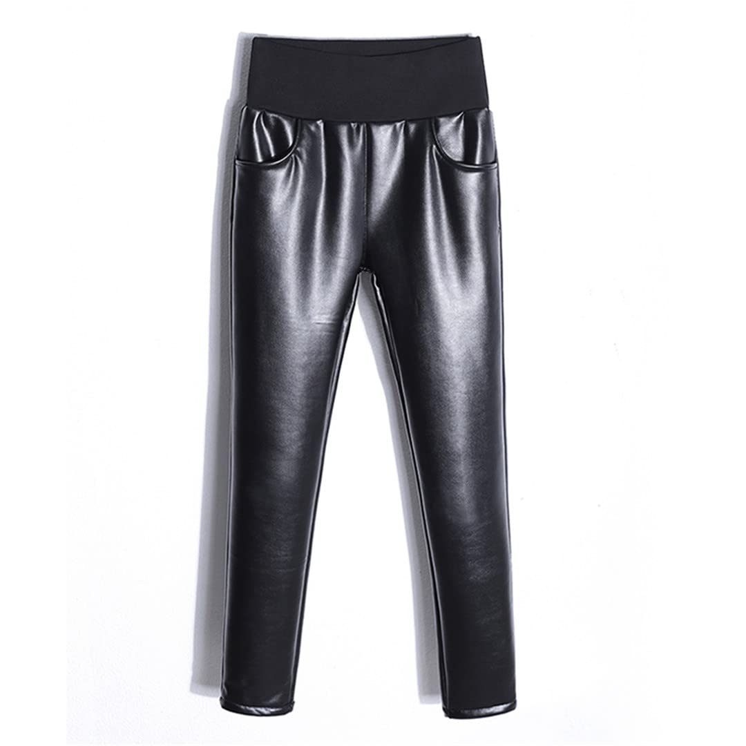 Obcisłe damskie spodnie ołówkowe ze sztucznej skóry Czarne, wąskie, elastyczne legginsy z wysokim stanem, punk rockowe gotyckie legginsy (czarne 6XL)