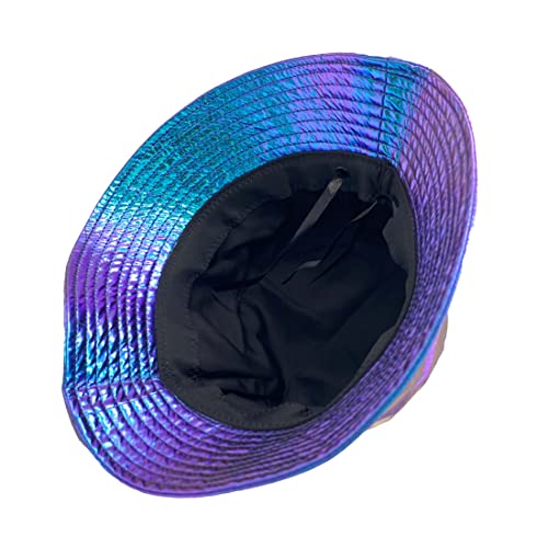 Goodxing Unisex Metallic Bucket Hat Fashion Trendy Fisherman Hats Reversible Packable Sun Classic 80S 90S Rapper Hip Hop Costume, Flash-Blue #TOP4