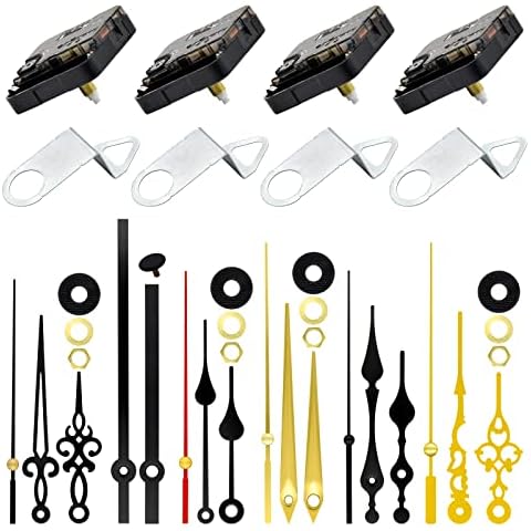 Bailinks Clock Mechanisms Kit Include 4 Pieces Long Shaft Quartz Clock Movement Replacement and 6 Different Pairs of Clock Hands for Wall Clock Repair Parts Replacement Cover