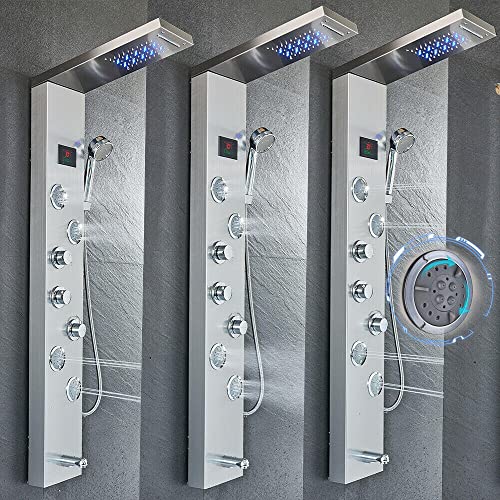 Columna de Ducha de Acero Inoxidable con Panel LED, Sistema de Ducha Cascada y Lluvia con 6 Funciones y Chorros miniatura 2