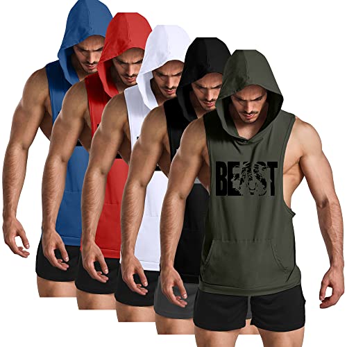 GYM REVOLUTION Men's Workout Sleeveless Shirts Muscle Hooded Tank Gym Fitness Quick Dry Sleeveless Hoodies