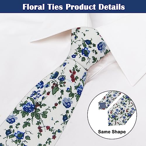 Image of Mantieqingway Men Skinny Tie Cotton Floral Necktie for Wedding Groomsmen Tie